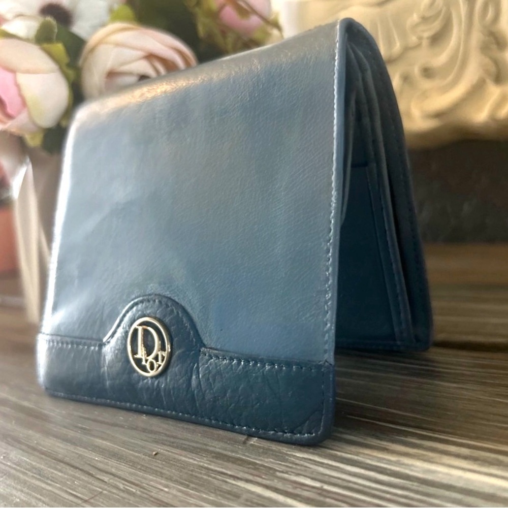 Dior Rare Dusty Sky Blue Soft Lambskin Genuine Leather Compact Wallet Purse - Picture 5 of 12